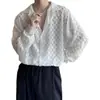 Camisa Masculina de Manga Longa Vazada Design Nicho Abstinência Leve Outono e Primavera Estilo Coreano Bufante Bonita Drapada Camisa de Cabeleireiro