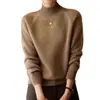 Suéter de Lã 100% Pura Engrossado Outono e Inverno Feminino Gola Alta Meia Pulôver Solto Aparência Emagrecedora Camiseta de Base Tricotada Cor Sólida
