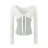 Cardigan de Manga Larga con Lazo Estilo Coreano Camisola Conjunto Falso de Dos Piezas para Mujer Otoño 2026 Nueva Llegada Top Adelgazante