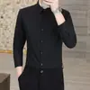Recomendação popular: Camisa de manga longa estilo business casual com botões e colarinho listrado claro e escuro