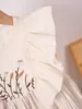 Vestido nuevo de verano 2025 para niña bordado flor pequeña manga de mosca pequeña pastoral dulce fino color liso cuello redondo jersey