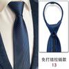 Vestido Camisa de Cuello Blanco para Negocios y Trabajo, Corbata de Cremallera Simple sin Nudos, Rayas Azul Oscuro