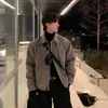 Chaqueta de lana con solapa gris claro para hombre, primavera y otoño, versión coreana, estilo británico, abrigo corto de algodón engrosado con cremallera
