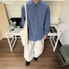 Camisa de manga comprida xadrez azul estilo faculdade japonesa, com gravata removível, para homens, adequada para primavera e outono, camisa casual versátil, moderna