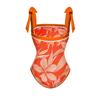 Traje de baño de una pieza 2025 Amazon Aliexpress con cordones y estampado, conjunto de traje de baño de una pieza y falda pareo Traje de baño Huludao