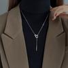 Collar de Plata Pura 999 con Borla Cuadrada Geométrica para Mujer, Cadena para Clavícula de Lujo Ligero de Alta Gama, Cadena para Suéter de Moda Nicho Otoño e Invierno
