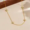 Moda Estilo Coreano Lujo Ligero Simple Flor de Cuatro Pétalos Incrustada con Diamantes Colgante Cadena Chapada en Oro Joyería de Acero Inoxidable Collar para Clavícula