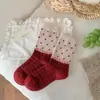 Calcetines para Mujer en Otoño e Invierno Calientes Rojos de Lana Calcetines de Mujer Calcetines de Media Caña con Lazo Lindos de Dibujos Animados Calcetines de Año Nuevo Medias