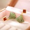 Pendientes de jade blanco, plata 925, pendientes rojos del sur, pendientes de hoja de ginkgo de jade para mujer, pendientes de moda retro exquisitos