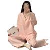 Pijama de otoño 2024 de color liso para mujer, cárdigan tejido de nube, con encaje, manga larga, ropa de casa