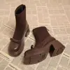 Botines Cortos para Mujer para Otoño e Invierno, Nuevo Estilo 2025, Tacón Grueso, Tacón Alto, Botas Martin de Suela Gruesa, Botas Elásticas Ajustadas, Caña Alta