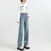 Jeans de pierna estrecha y pierna ancha de alta gama para mujer, otoño e invierno, con felpa, cintura alta, caída suelta, adelgazantes, versátiles, tipo mopa, pierna recta