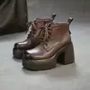 Jiezhou 2026 Nova Coleção de Outono: Couro Genuíno Premium, Plataforma Impermeável Única, Salto Grosso, Botas Chelsea de Solado Espesso, Sapatos Femininos Leves e Discretos