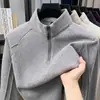Sudadera con cremallera y cuello alto, color liso, camiseta básica de otoño e invierno para hombre, estilo old money, versátil, camiseta casual de manga larga para hombres de mediana edad