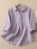 Nova moda dopamine versátil de verão, top blusa cardigã de algodão e linho com gola V e gola de lapela, roupas casuais femininas