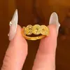 Anillo de Plata de Ley S925 con Moneda de Cobre Hielo Triturado para Mujer, Diseño Abierto Ajustable, Joyería Nueva Versátil de Lujo de Gama Alta de Nicho