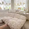 Conjunto de cama de quatro peças com estampa INS, macio e fofo, amigo da pele, adequado para dormir sem roupa, uso em todas as estações, capa de cama lavável à máquina