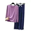 Traje de Casa de Modal para Mujer Primavera y Verano Delgado de Manga Larga Pijama Talla Grande Pantalones Casuales Sueltos Conjunto de Dos Piezas