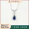 Plata S925 Zafiro Cultivado Collar de Lujo Ligero Colgante Gota de Agua Cadena de Clavícula de Lujo Ligero Diseño de Nicho Joyería de Plata Venta al por Mayor