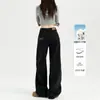 Jeans Negros Estrechos de Pierna Ancha para Mujer 2025 Otoño Nuevo Cintura Alta Ajustados Sueltos Rectos Caídos Largos hasta el Suelo