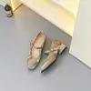 Sapatos Elegantes Quadrados de Bico Quadrado com Alça Única para Mulheres, Novos Sapatos de Salto Baixo Retro para Noite, 4cm~