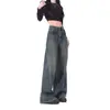Pantalones vaqueros de pierna ancha estilo americano vintage para mujer, ideales para primavera y otoño. De talle alto y corte holgado, estilo moderno. Pantalones largos rectos con caída fluida.