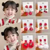 Brincos de Orelha Infantis Vermelhos Ano Novo Estilo Princesa Brincos de Cereja com Strass para Meninas Brincos Sem Furo Brincos Presente para Menina