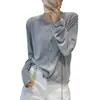 Cardigã Tricotado de Linho de Bambu Manga Longa Feminino Fino 2025 Novo Verão Versátil de Alta Qualidade Blusa Camisa de Proteção Solar