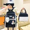 Mochila Nova para Estudante Estilo Coreano Feminino Casual Conjunto de Lona Mochila Escolar Grande Capacidade Ensino Fundamental II e Ensino Médio Mochila de Três Peças