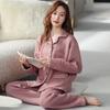 Pijama de Algodón Sándwich de Aire para Mujer Primavera Otoño e Invierno de Manga Larga Algodón Grueso Cálido Fino Algodón Sándwich Todo Algodón Ropa para el Hogar