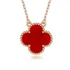 Collar de trébol de cuatro hojas V dorado de alta versión bañado en oro de 18 quilates es un brazalete cadena para la clavícula con colgante de ágata de calcedonia rojo rosado y concha blanca