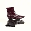 Botas de Cano Curto Retro com Salto Grosso Femininas 2026 Outono Inverno Bico Quadrado Estilo Britânico Botas Chelsea Zíper Lateral Emagrecedoras Botas Individuais Femininas