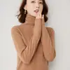Suéter de lana 100 % pura para mujer, cuello alto, suéter de cachemira de lana interior para otoño e invierno, elegante camisa de base de punto.