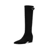Nuevas botas altas de otoño e invierno con hebilla, tacón grueso de 5 cm, adelgazantes y versátiles, con aumento de altura interno, calcetines de bota elásticos ajustados