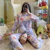Nuevo 2024 Estilo Coreano Estilo Ins Pijama Delgado Manga Larga Pantalones Mujeres Suelto Dibujos Animados Estilo Coreano Ropa de Casa Traje