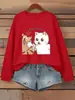 Moletom Feminino Estampa Engraçada de Dois Gatos Brigando Corte Solto Outono Streetwear Roupa Casual Hip Hop Jogger