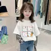 G2043 # Nuevo Top Casual de Manga Larga de Dibujos Animados para Niñas Otoño 2025 Lindo Falso Dos Piezas Holgado Camiseta para Bebés Niñas.