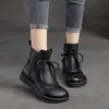 Nuevas Botas Bajas Planas de Estilo Étnico Retro Versátiles para Otoño e Invierno 2026 Botas Martin de Suela Suave Botas de Moda Negras para Mujer
