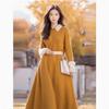 Atuendo de Primavera 2026 con un Look de Alta Gama, Sofisticado y Súper Elegante: Vestido Largo de Punto Patchwork Estilo Chanel Amarillo Jengibre