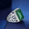 Venta caliente en vivo anillo de hombre estilo coreano de ágata verde denier anillo vintage de hombre de calcedonia anillo abierto de moda