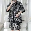 Camisa de Playa Hawaiana Flor Tailandesa para Hombre Delgada de Seda de Hielo Manga Corta Atractiva Traje Estampado de Tinta Japonesa
