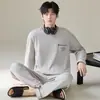 Pijama Nuevo para Hombre Tallas Grandes 2026, Manga Larga y Pantalón Largo para Primavera y Otoño, Algodón Puro Cuello Redondo Sudadera Ropa de Casa