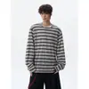 Moletom Masculino Gola Henley Outono Pesado Listrado Manga Longa Camiseta Padrão Espinha de Peixe Estilo Coco Chanel Camada Interna Camada Base