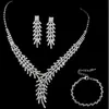 Joyería de Alta Gama Europea y Americana Nueva Transfronteriza, Collar y Pendientes de Lujo Brillantes con Diamantes Completos, Juego de Collar de Novia de Lujo Ligero