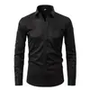 Camisas de Manga Larga para Hombre Transfronterizas Nuevas Más Vendidas Elásticas de Color Sólido Camisas de Negocios Moda Masculina Tops Ajustados para Hombre