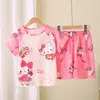 Novos Pijamas Infantis 2025 Primavera e Verão Conjunto de Manga Curta Estilo Fino Infantil Meninas Verão Estiloso Pijama para Crianças Maiores