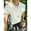 Camisa polo gris jaspeado de hombro normal, algodón puro, manga corta, estilo verano para hombre, ropa para hombre madura y estable, camiseta retro americana de manga corta