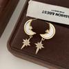 Pendientes Bamang Luna y Estrella Incrustados de Diamantes Pendientes Pequeños Exquisitos Moda Europea y Americana Sencillo Sentido de Alta Gama Pendientes Pequeños Estilo Chanel