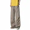 Pantalones anchos de color amarillo claro con rayas blancas laterales, secado rápido, cordón, ligeros, transpirables, plisados, buena caída, hasta el suelo, estilo casual para hombre, verano