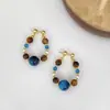 Maple Nostalgia Estilo Chinês Novo Pedra Olho de Tigre Brincos de Contas Azuis para Mulheres Brincos Retrô Boêmios de Férias